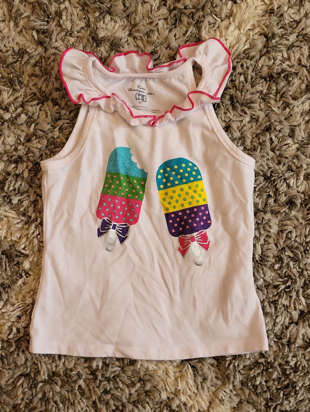 Kids Headquarters White Ruffle Tank with Colorful Popsicle Appliqués